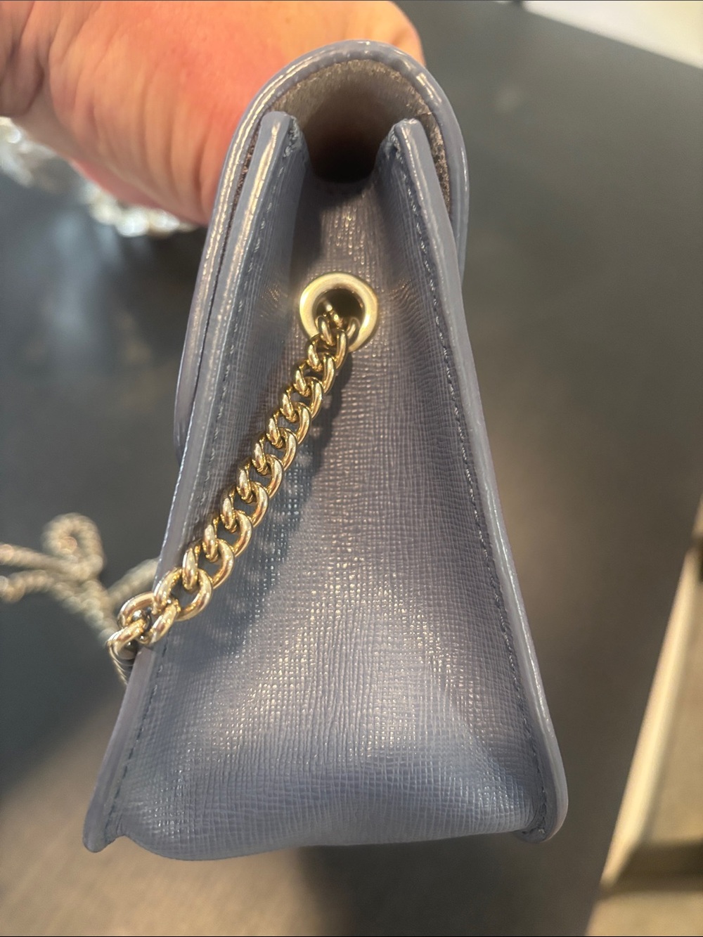 Furla Saffiano Leather Crossbody in Light Gray with Gold Plate - Picture 5 of 14